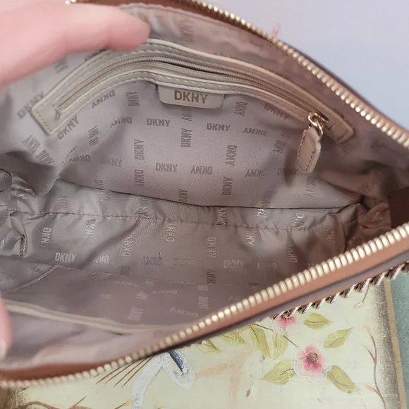 DKNY Brown Vegan Leather  Crossbody with Coin Purse with DKNY Guitar Strap - Picture 13 of 13